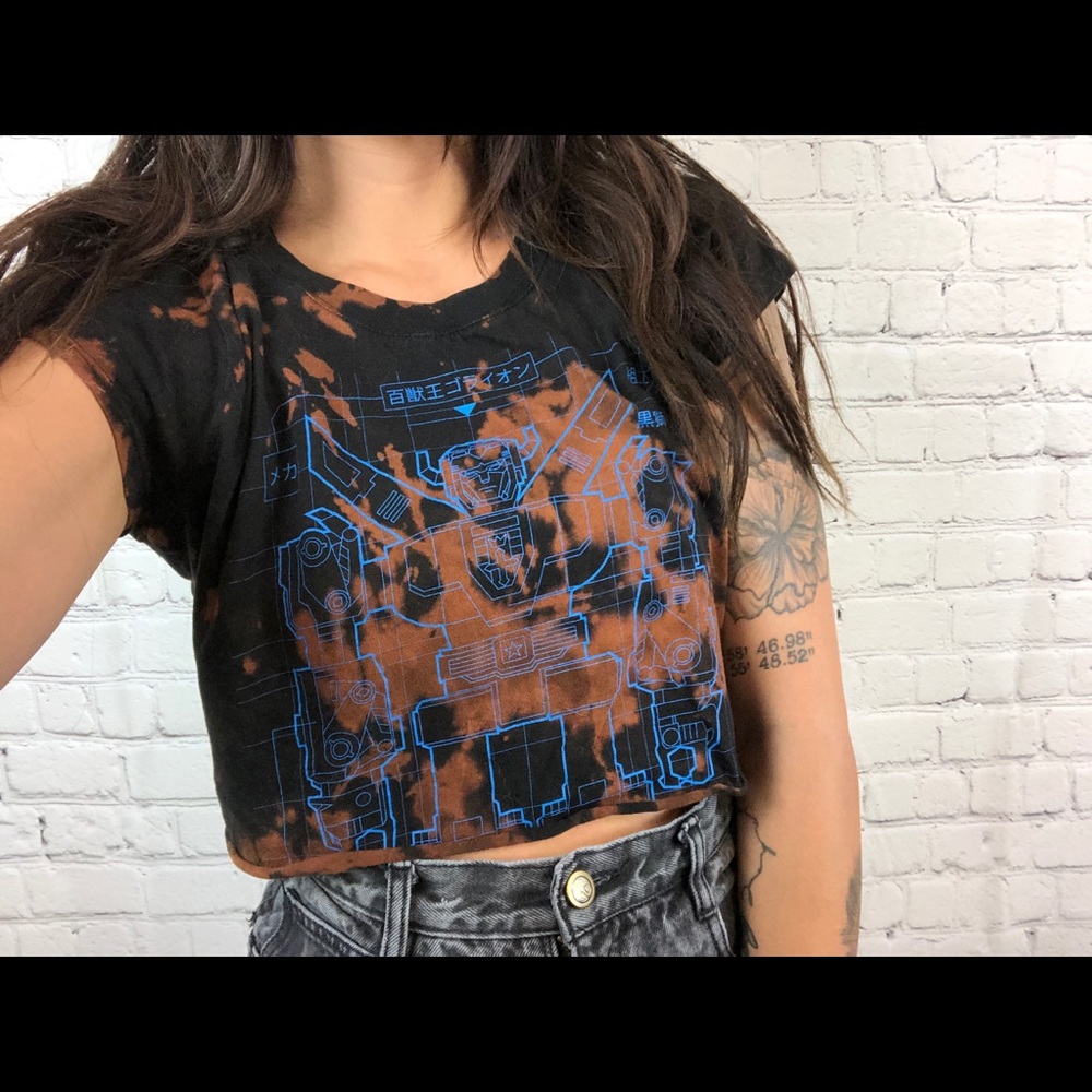 Bleached Crop Top with Transformers Design